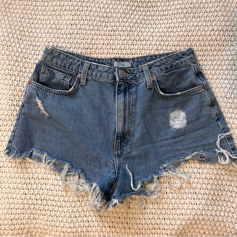 Forever 21 Jean Shorts, Medium Wash, Distressed